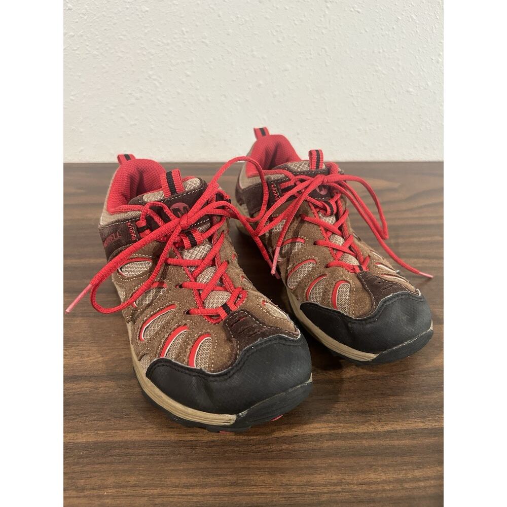 Merrell CHAMELEON Low Top Lace Brown Red Leather Mesh Hiking Shoes BOYS Size 3.5